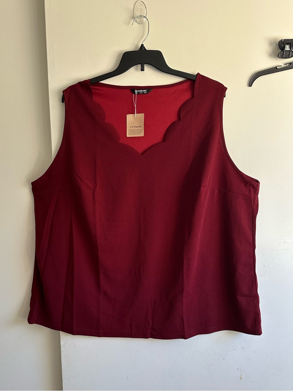 BloomChic Scalloped V-Neck Tank Top - Wine Red